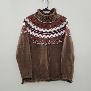 Brown and Red Patterned Women's Sweater